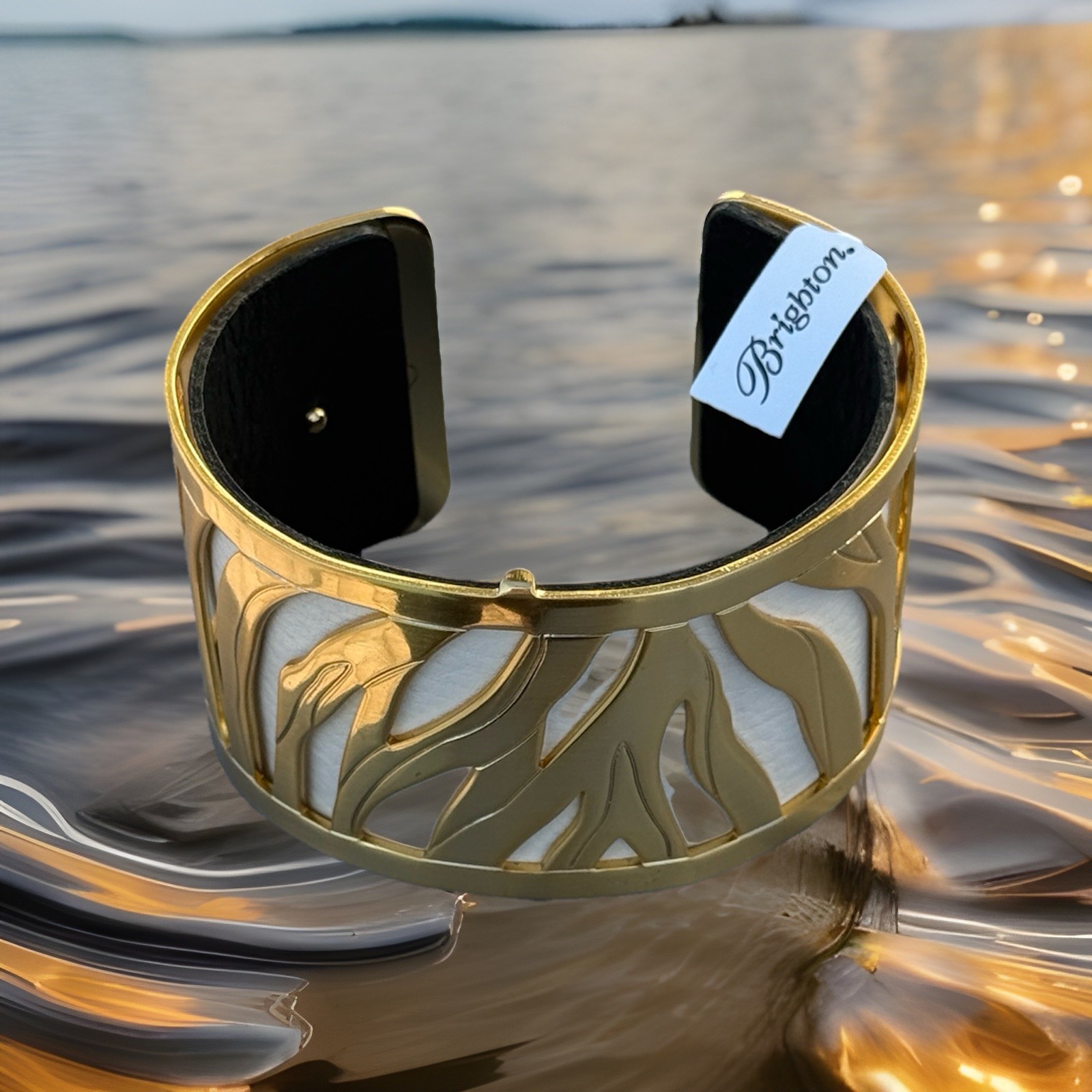 Brighton Bracelet Christo Johannesburg Wide Cuff Gold With Leather Insert NWT