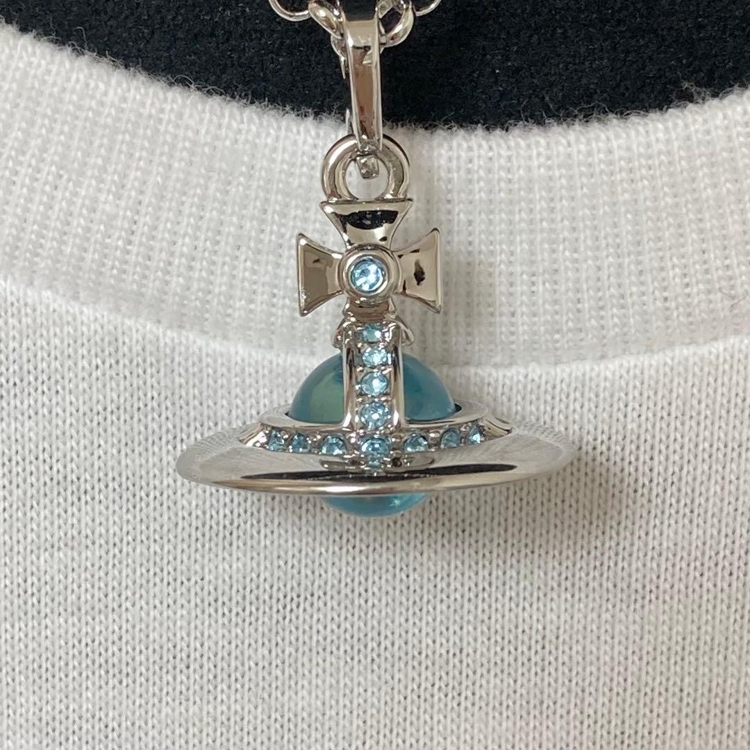 Vivienne Westwood Necklace Tiny Orb Silver x Ice Light Blue w/Pouch NO BOX