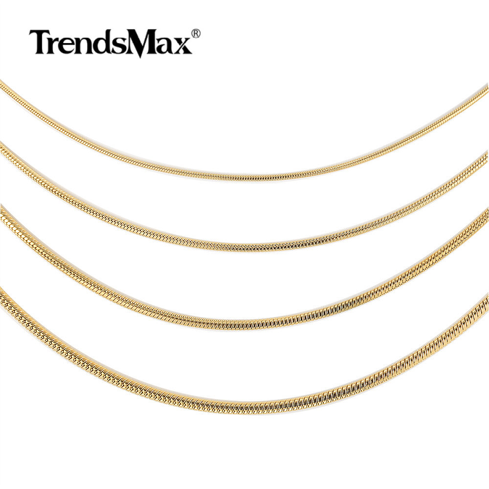 0.9-2.0mm Gold Plated Stainless Steel Square Snake Chain Necklace Women Men Link