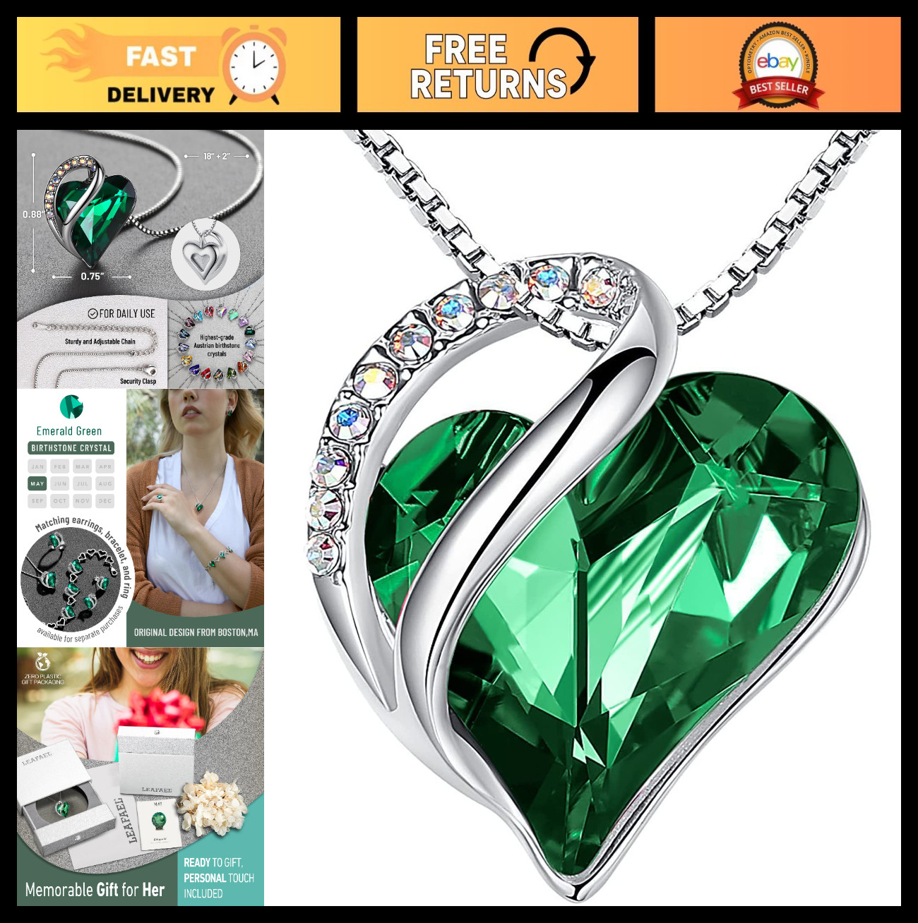 Infinity Love Birthstone Heart Crystal Pendant Necklace for Women – Adjustable 1