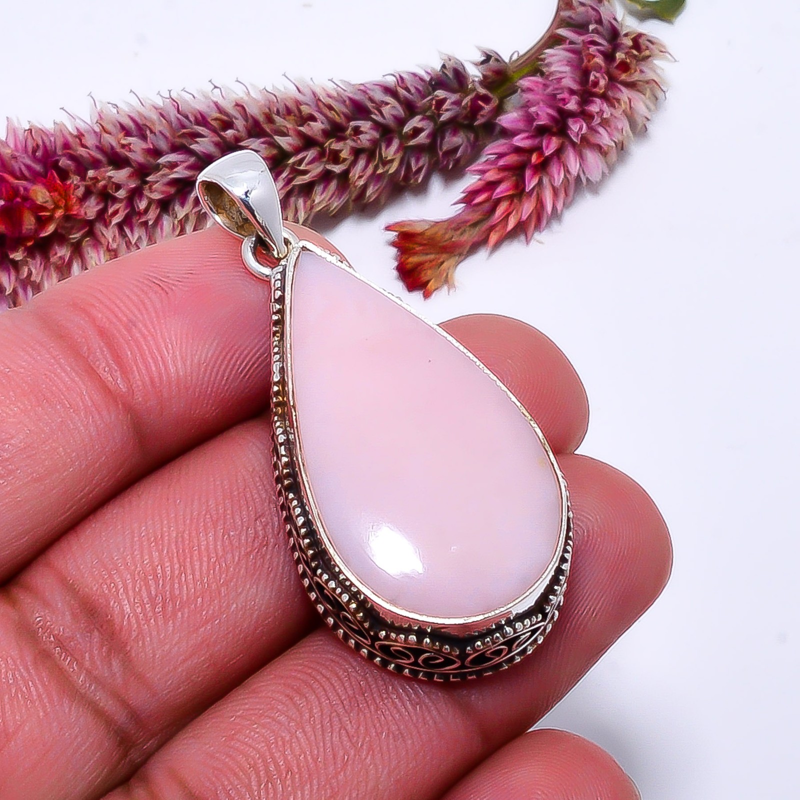 Pink Opal – Peru Fine Art 925 Sterling Silver Jewelry Pendant 1.87″ P10367114220