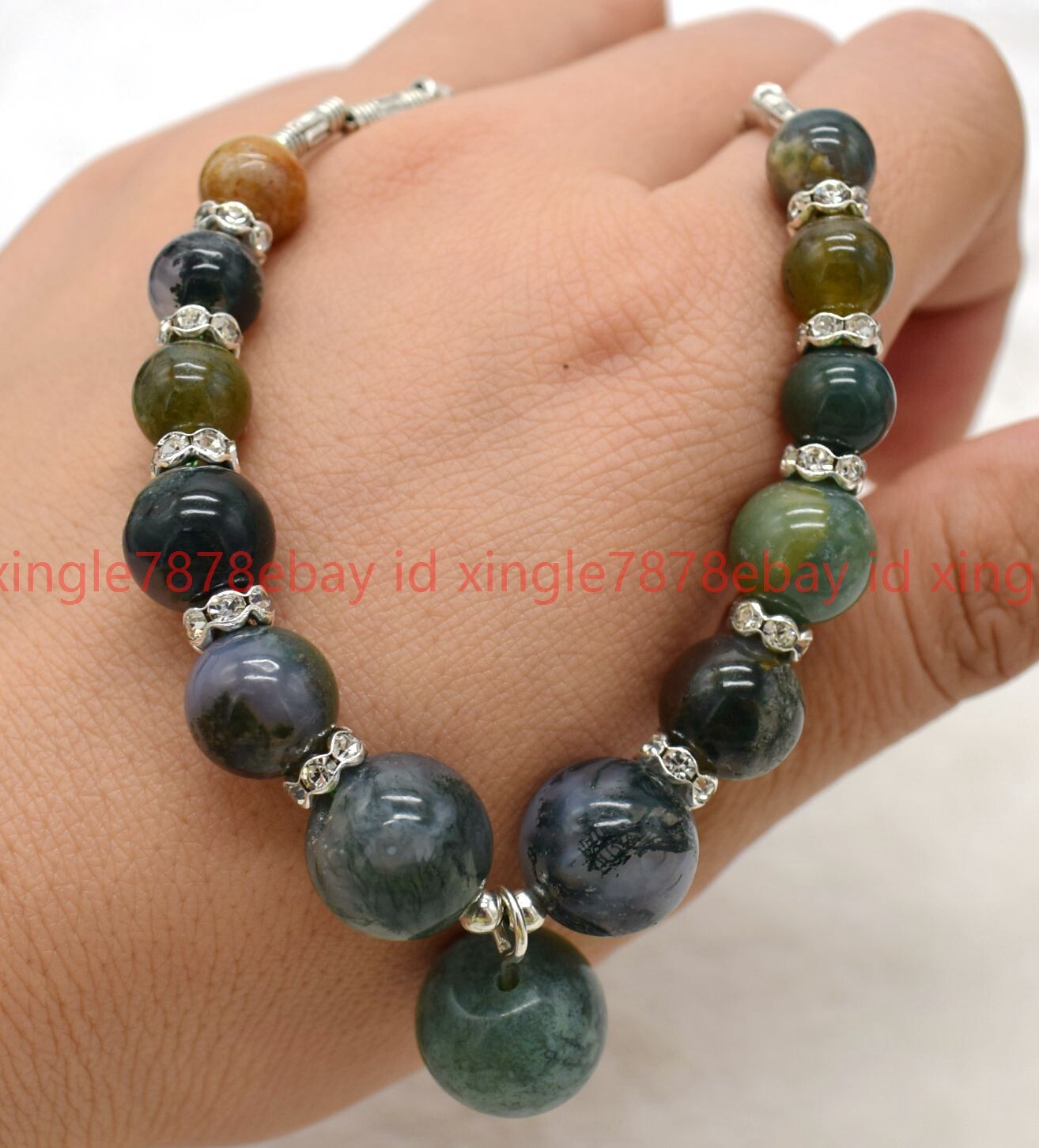Natural 6-12mm Multicolor Indian Agate Round Gems Beads Pendant Necklace 16-24in