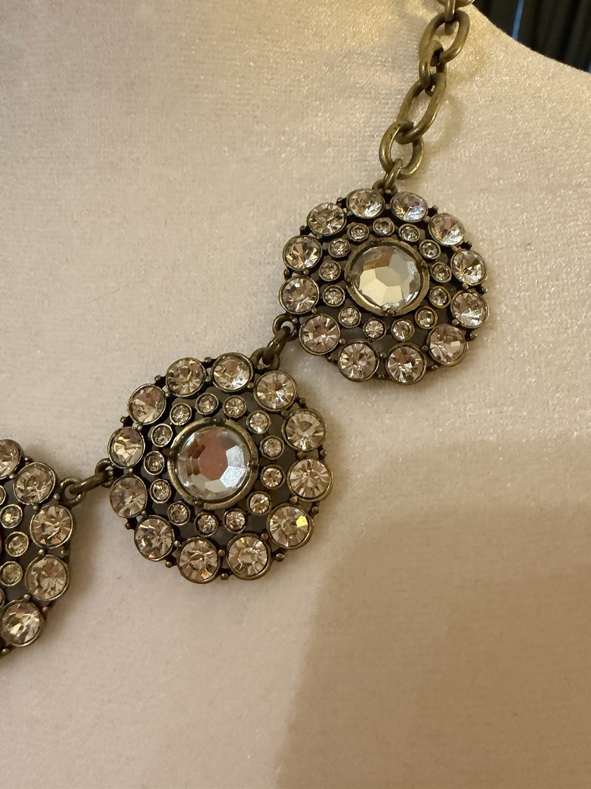 J.Crew Gold Tone Clear Crystal Cluster Statement Link Chain Necklace Adjustable