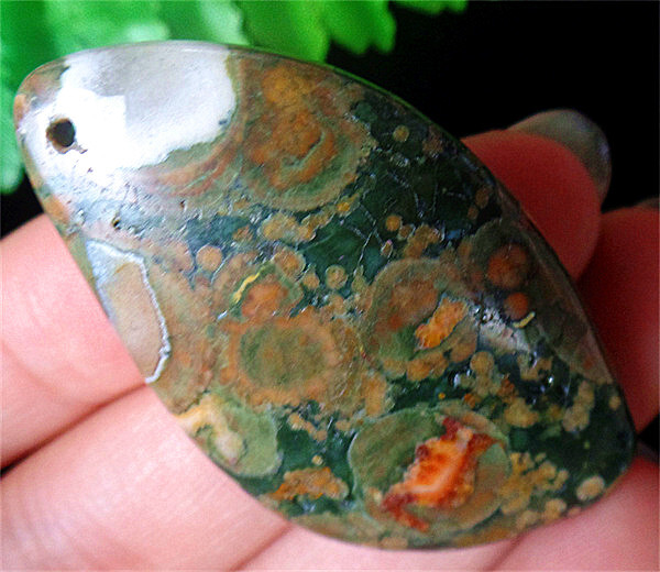 47x27x7mm Natural Green Rainforest Rhyolite Reiki Free Shape Pendant Bead DY3405