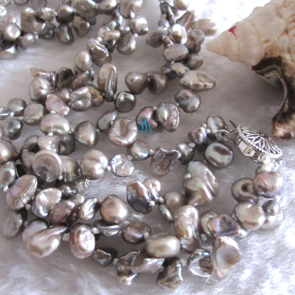18″ 6-7mm Gray Keshi 2Row Freshwater Pearl Necklace Strand Jewelry
