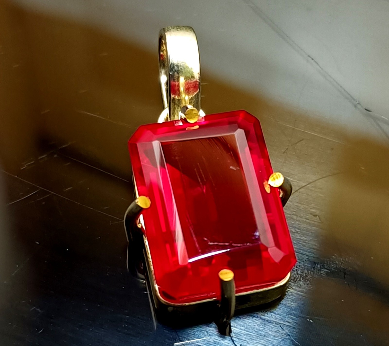 Natural Certified Red Ruby 45.20 Ct Emerald Cut Loose Gemstone Silver Pendant