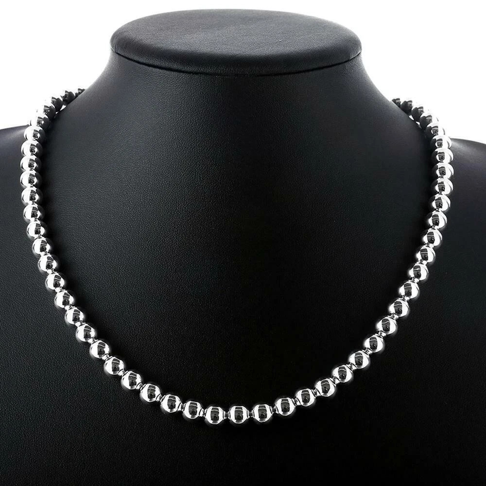 16″-20″ Women’s 925 Sterling Silver 10mm Hollow Beads Balls Chain Necklace