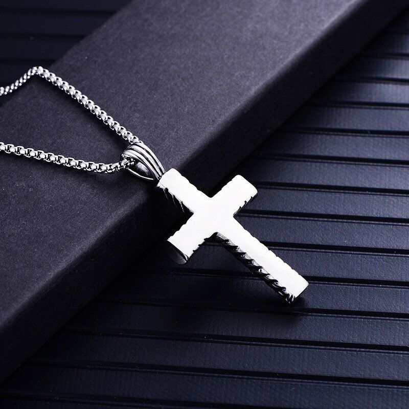 MENDEL Cool Boys Mens Stainless Steel Cross Pendant Necklace For Men Women Chain