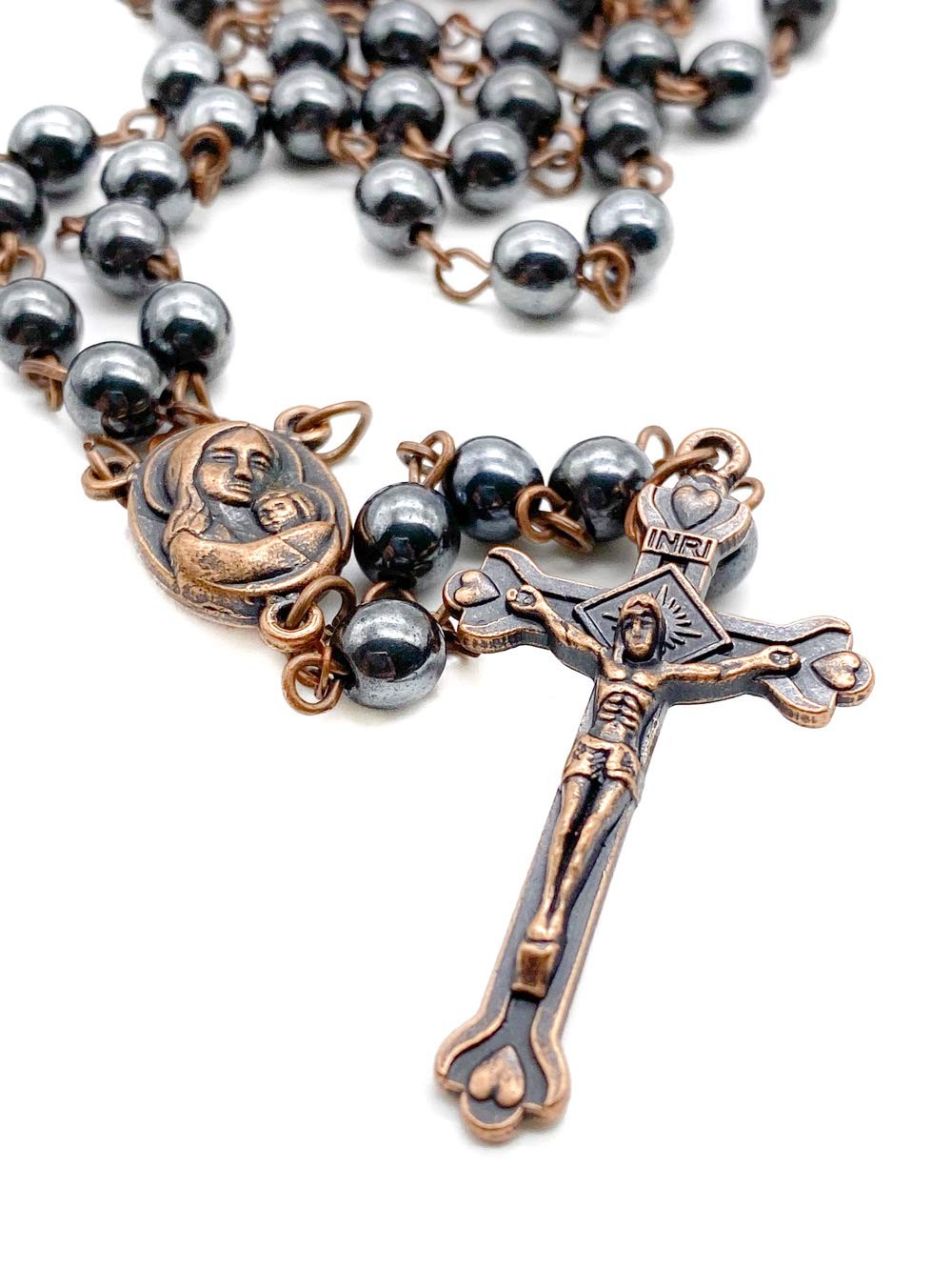 Nazareth Store unisex-adult Hematite Rosary Black 18″, Bronze Color Chain
