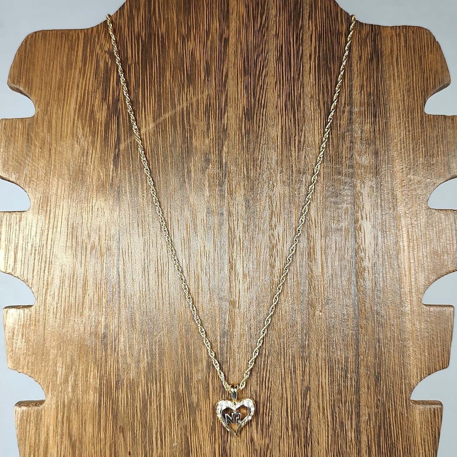 Gold Tone Metal Clear Colorless Stones Heart Pendant Necklace 14.75″ – 16.75″