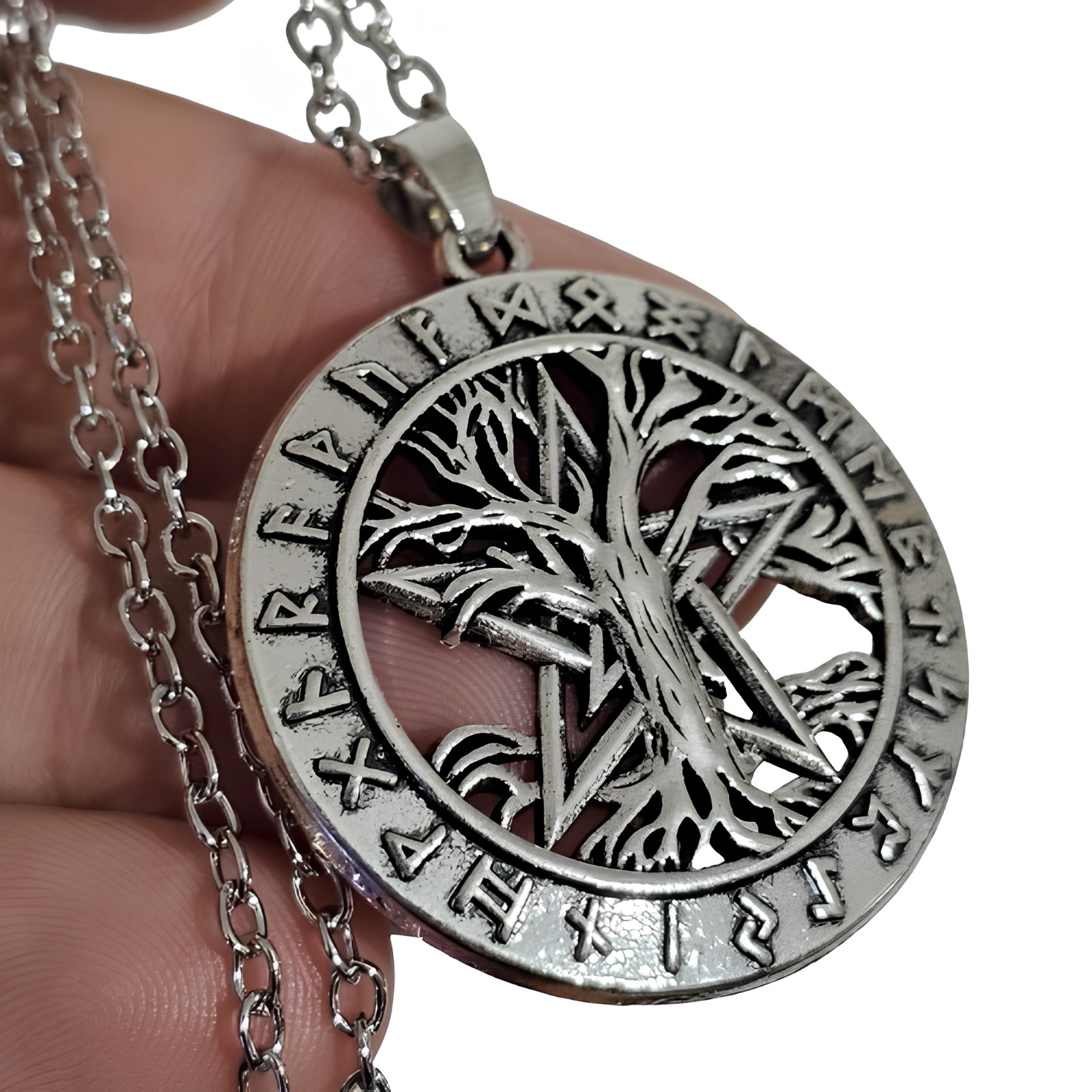 Pentacle Tree of Life Necklace Pendant Chain Necklace Rune Pagan Wicca Jewellery
