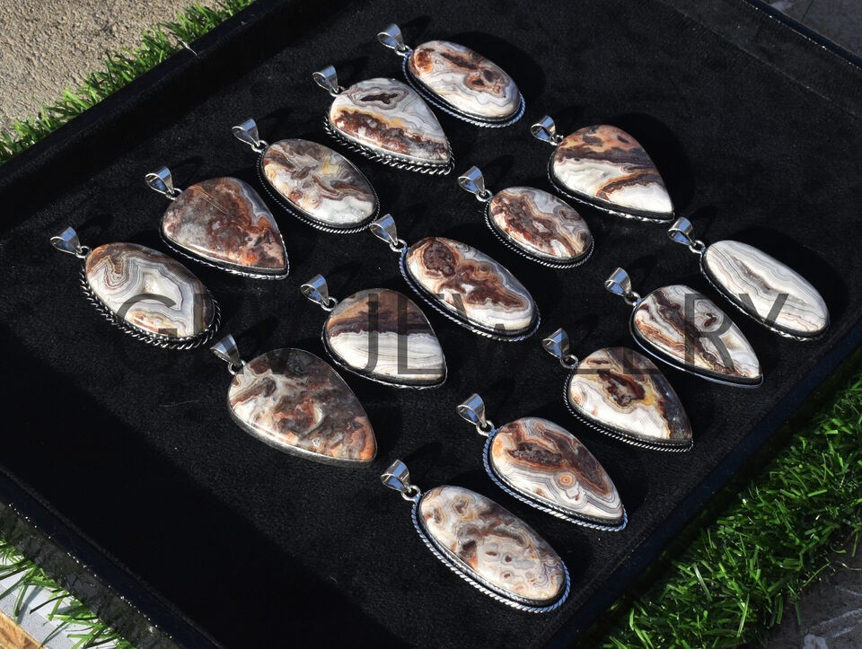 1-500 Pcs Crazy Lace Agate Pendant Wholesale Lot Bulk: Silver Plated WH-23