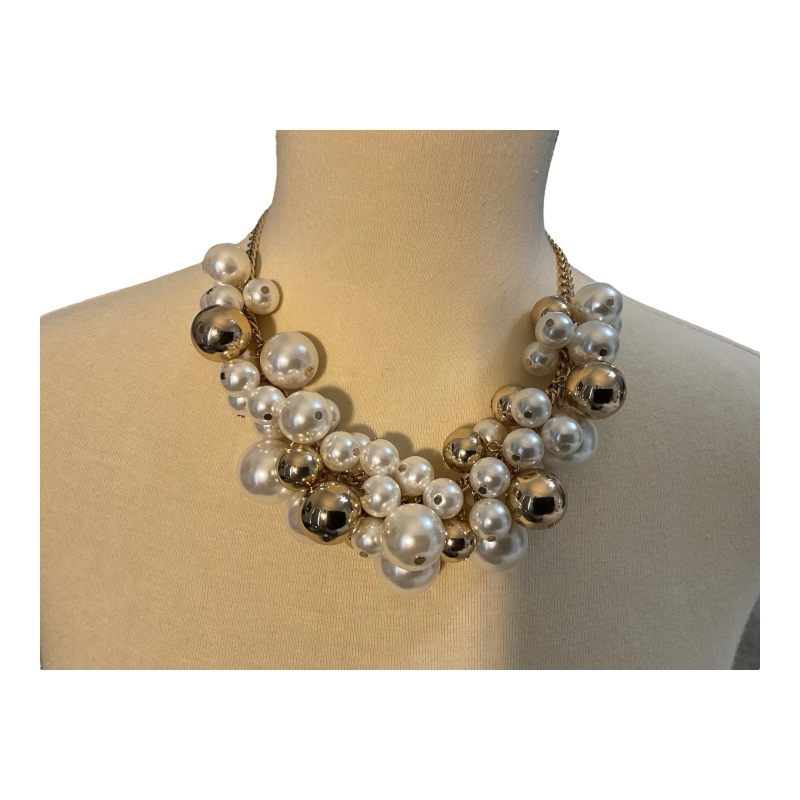 Express Faux White And Gold Pearl Necklace