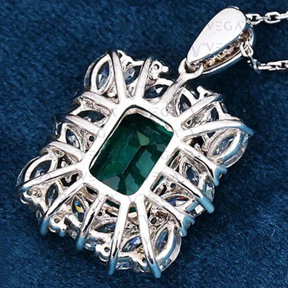 3.27 Ct Emerald Cut Emerald Pendant Wedding Pendant 14K White Gold