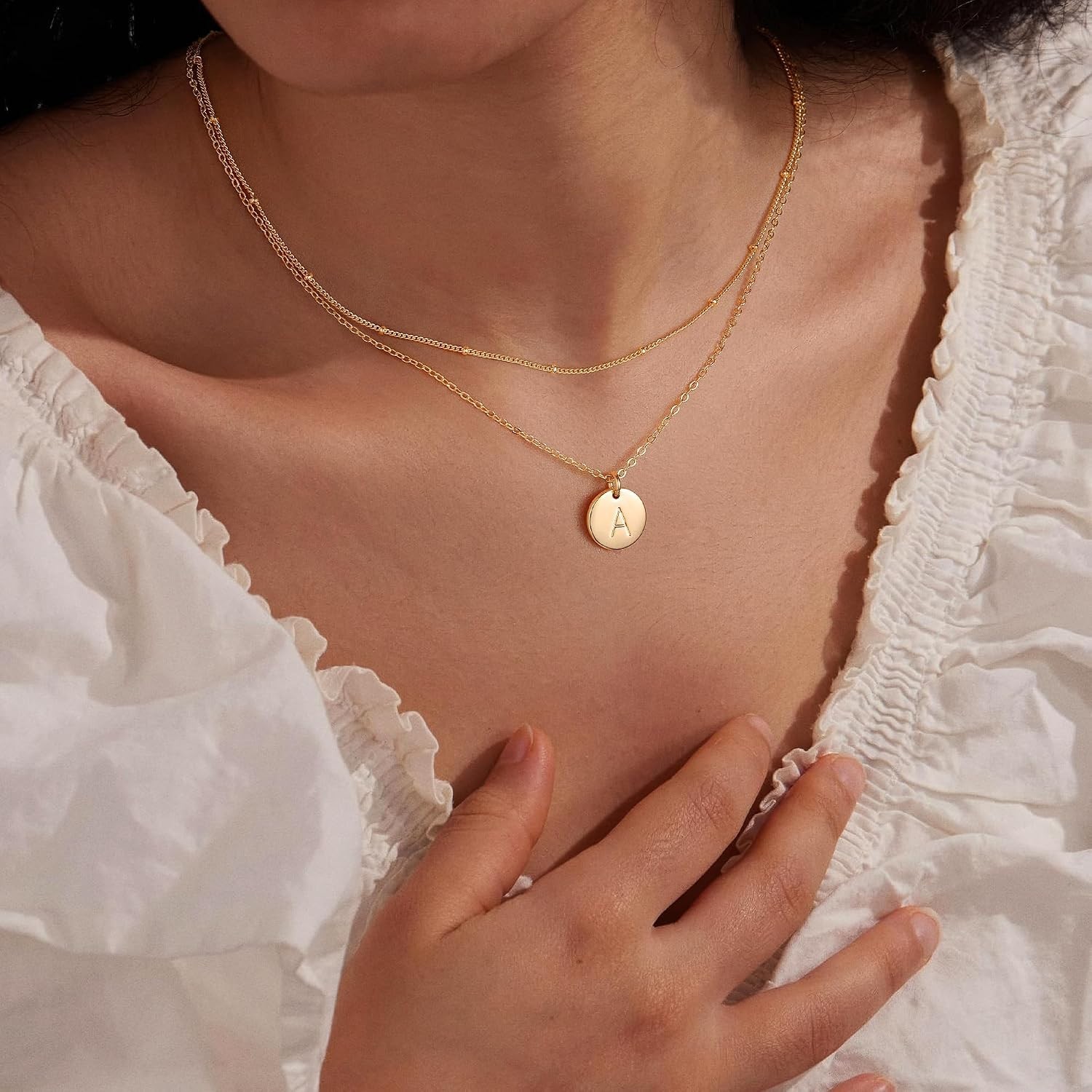 Initial Necklaces for Women Girls, Disc Letter A-Z Layered Necklace | Disc Ne…