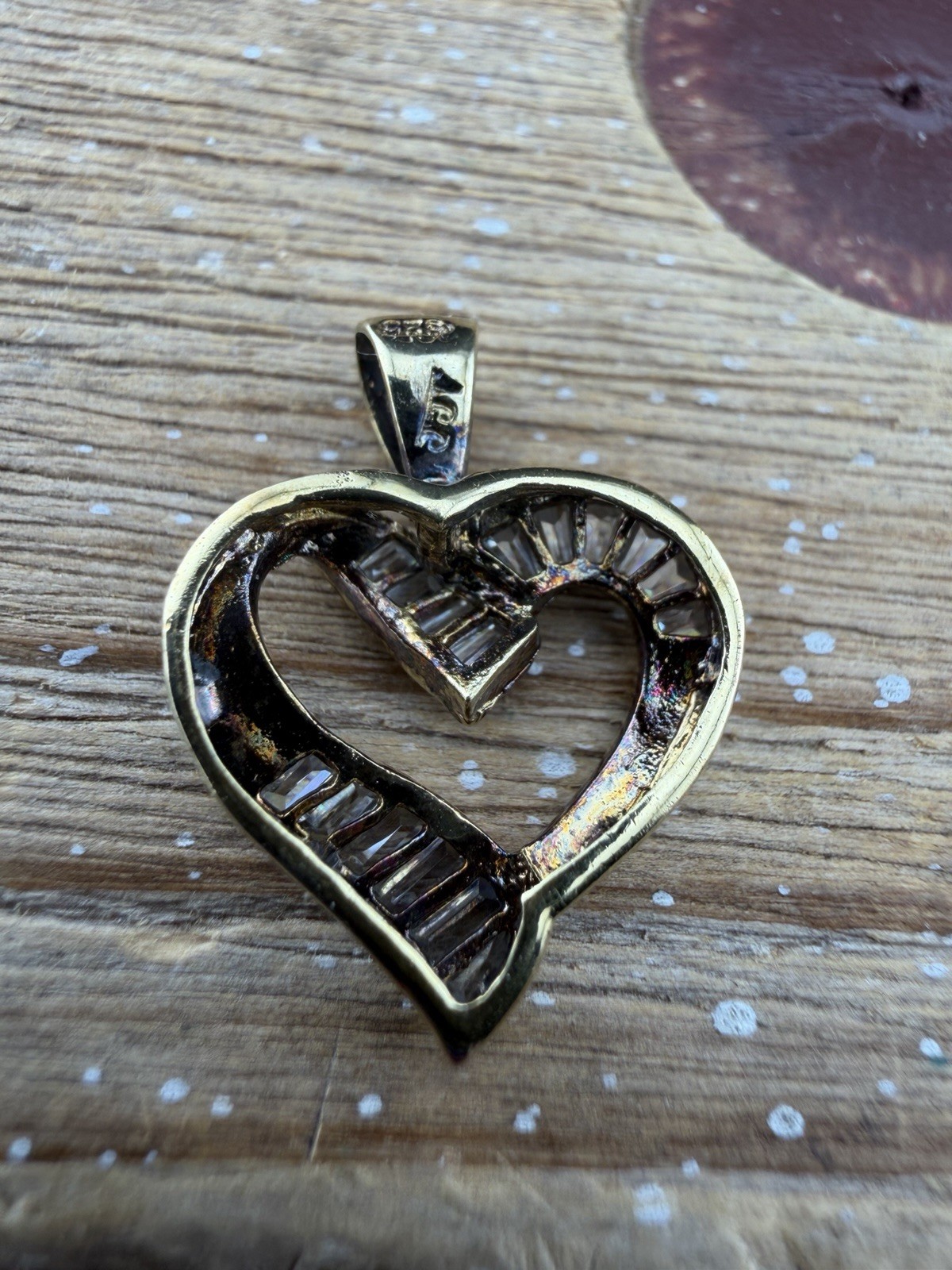 Modern Clear Cz Baguette Heart Pendant for Necklace Gold over Sterling Silver