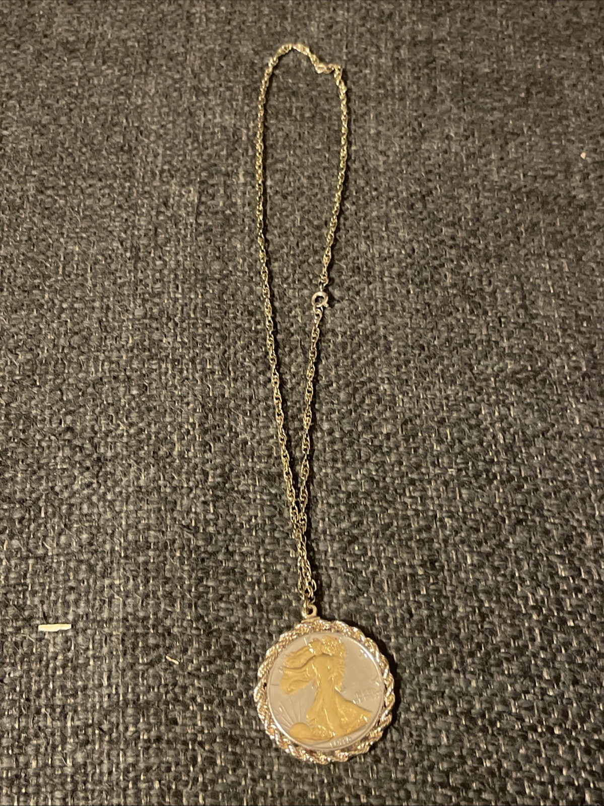 1945 Walking Liberty Coin Pendant Necklace Gold Tone Half Dollar (CD)