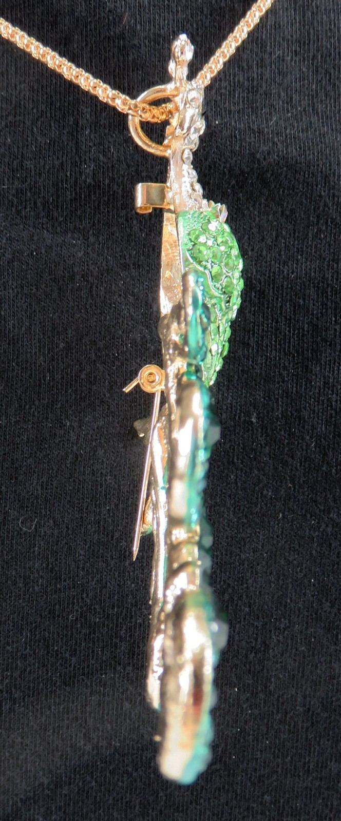 NWT-Betsey Johnson Multi-Color Crystal Peacock Pendant Brooch Goldtone Necklace