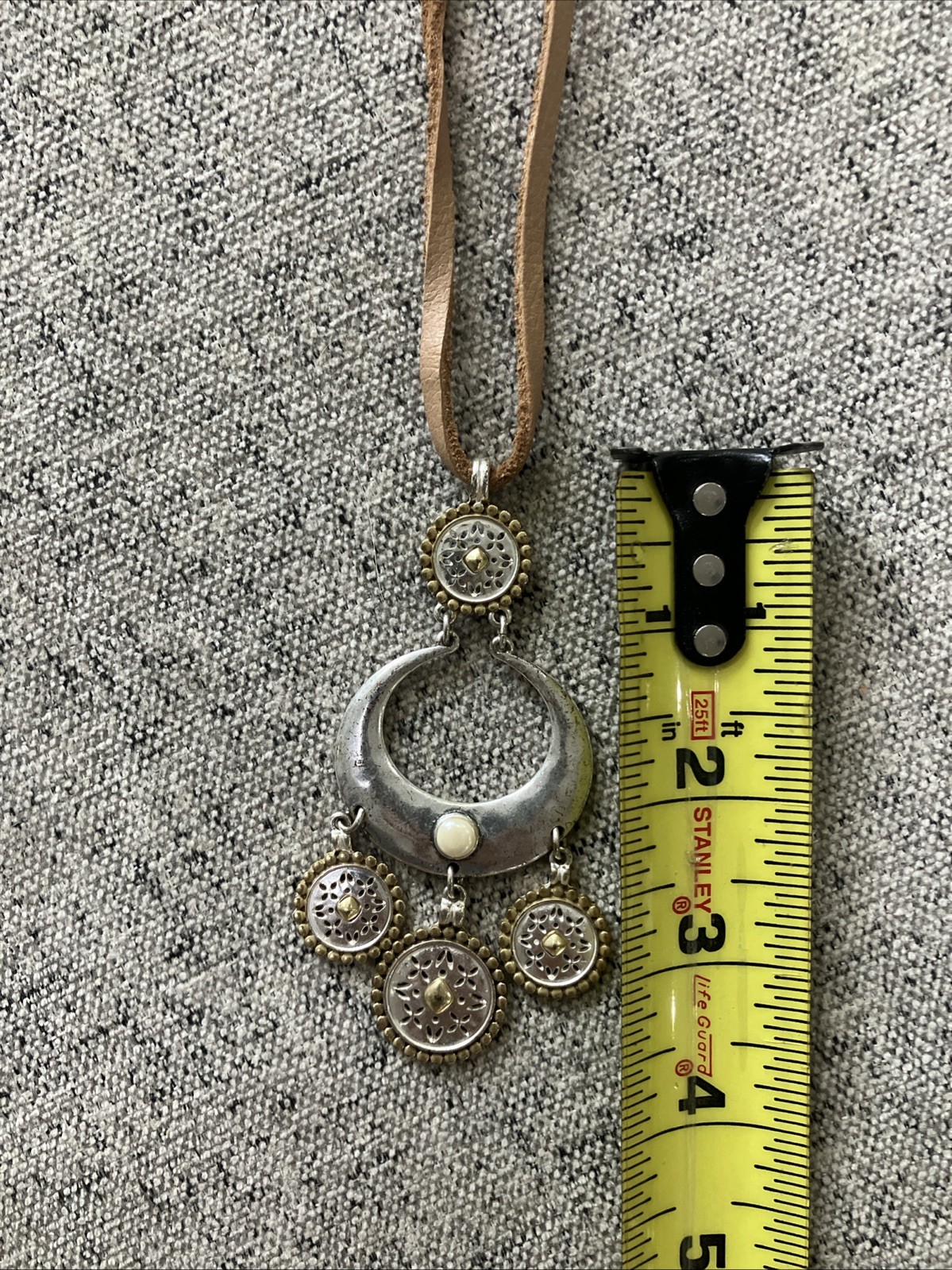 Lucky Brand Leather Cord Silvertone Pendant Necklace