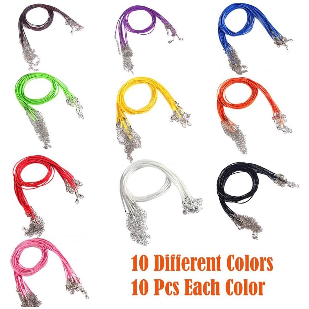100x Leather Braided Waxed Cord Necklace Chain Rope Jewelry Bracelet Making 18″