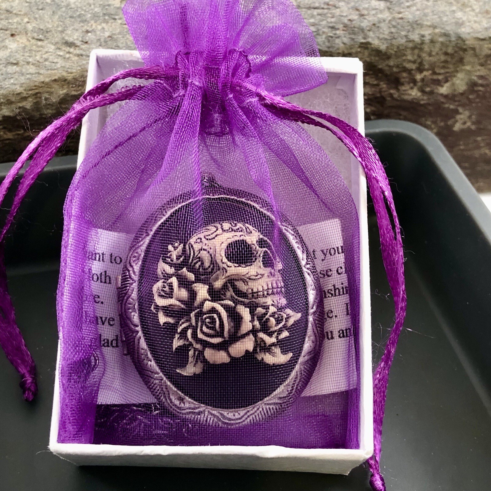 SUGAR SKULL CAMEO LOCKET NECKLACE Halloween Day Of The Dead Photo Pill Stash Box