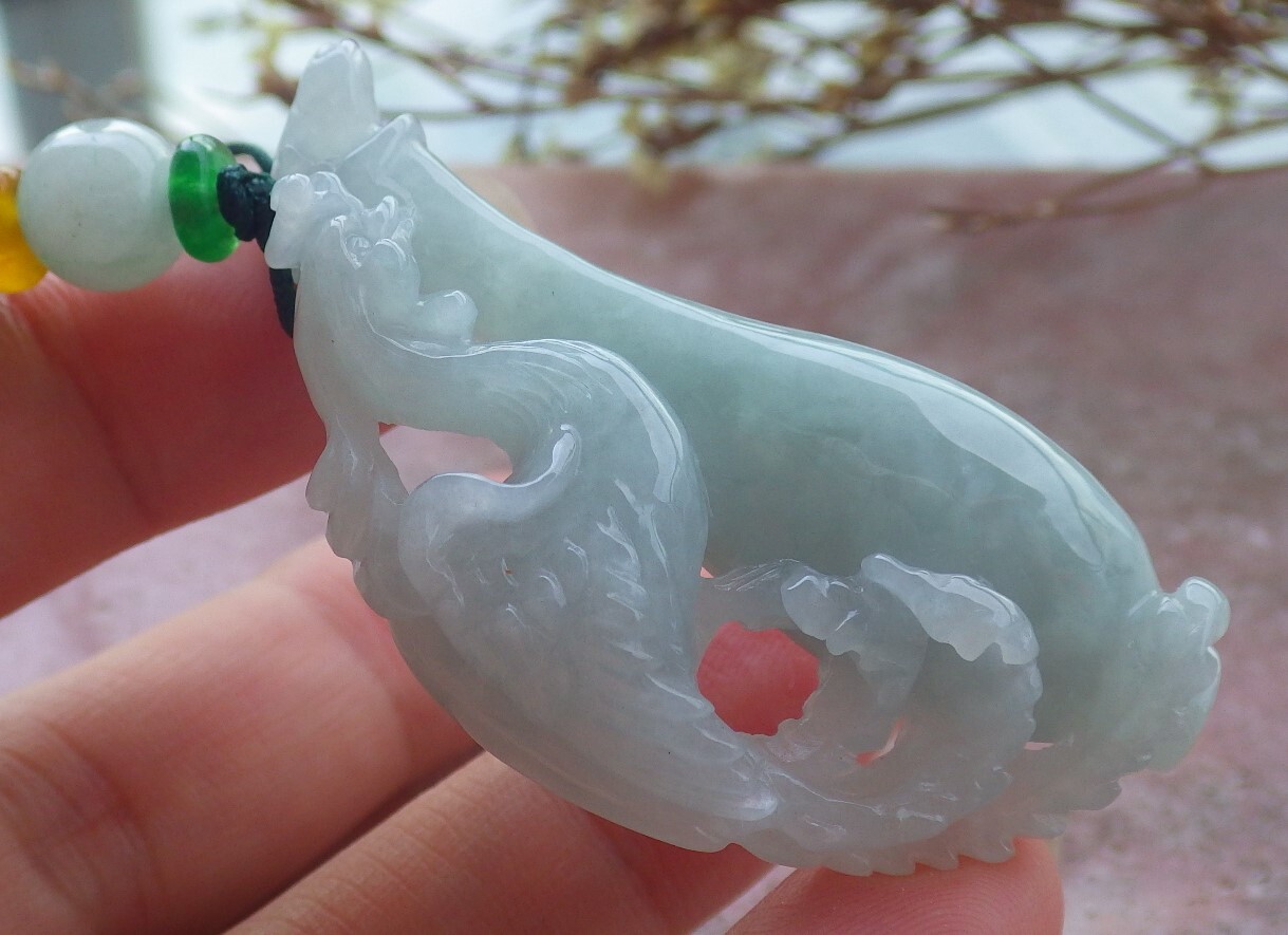 Certified Green Burma Natural A Jade jadeite Pendant Phoenix Vase 凤凰 569813 AS