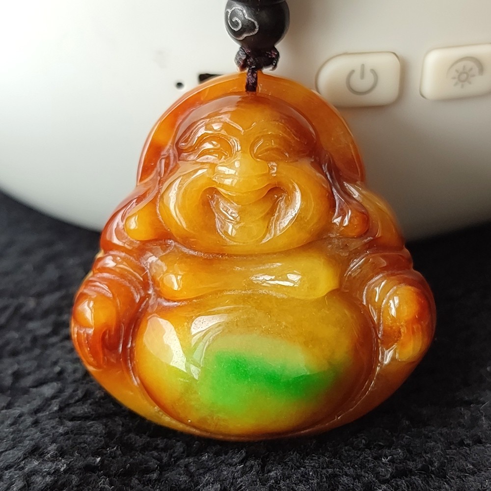 Certified Grade A Red Yellow Green Natural Burma Jade jadeite Buddha Pendant 250
