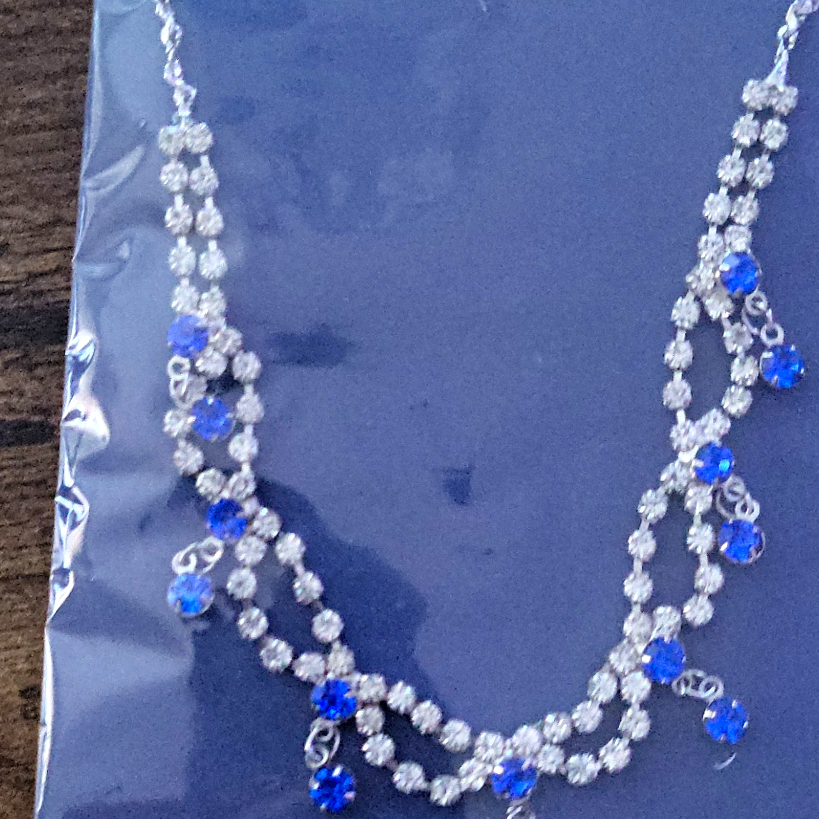 ICING 16in Silver Tone Statement Chain Necklace Blue Round Crystal Stones