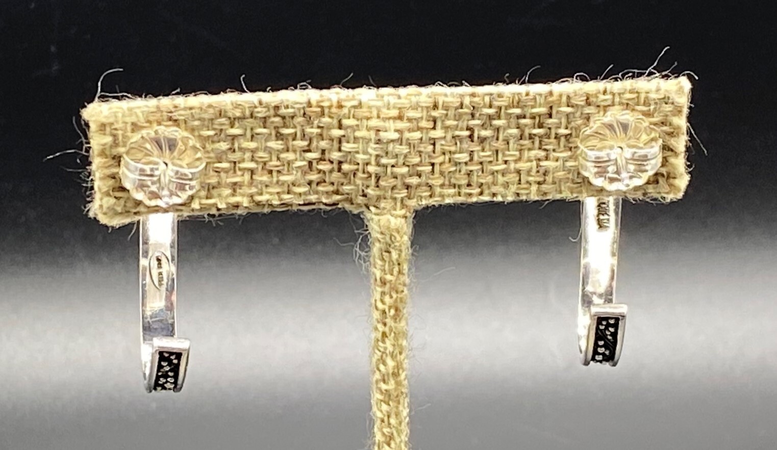 LOIS HILL-Sterling Silver Oxidized Granulated ‘J’ Hoop Post Earrings