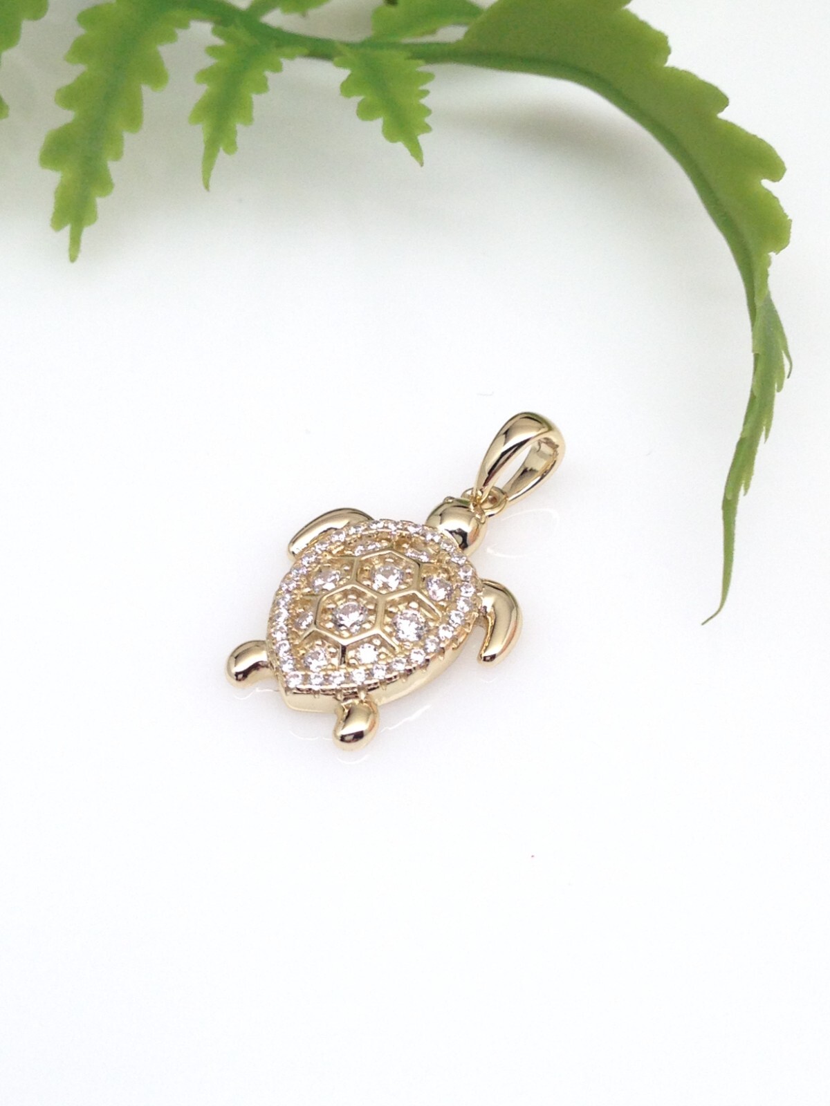925 Sterling Silver CZ Gold Sea Turtle Pendant Small 18mm(0.71″)/24mm(0.94″)