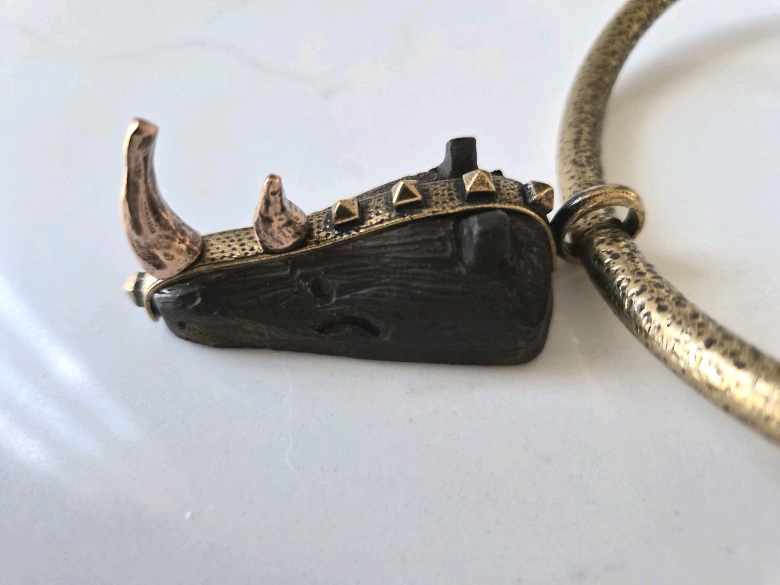 VALENTINO Tribal Mask Necklace Runway Bronze Pendant $945 Rhino