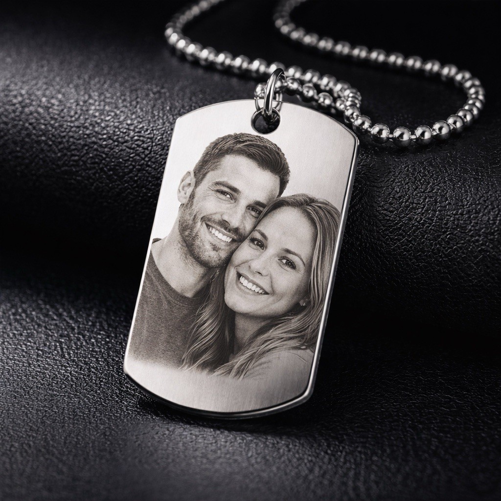 Custom Memory Photo Dog Tag Necklace Engraved Gift for Loved Ones