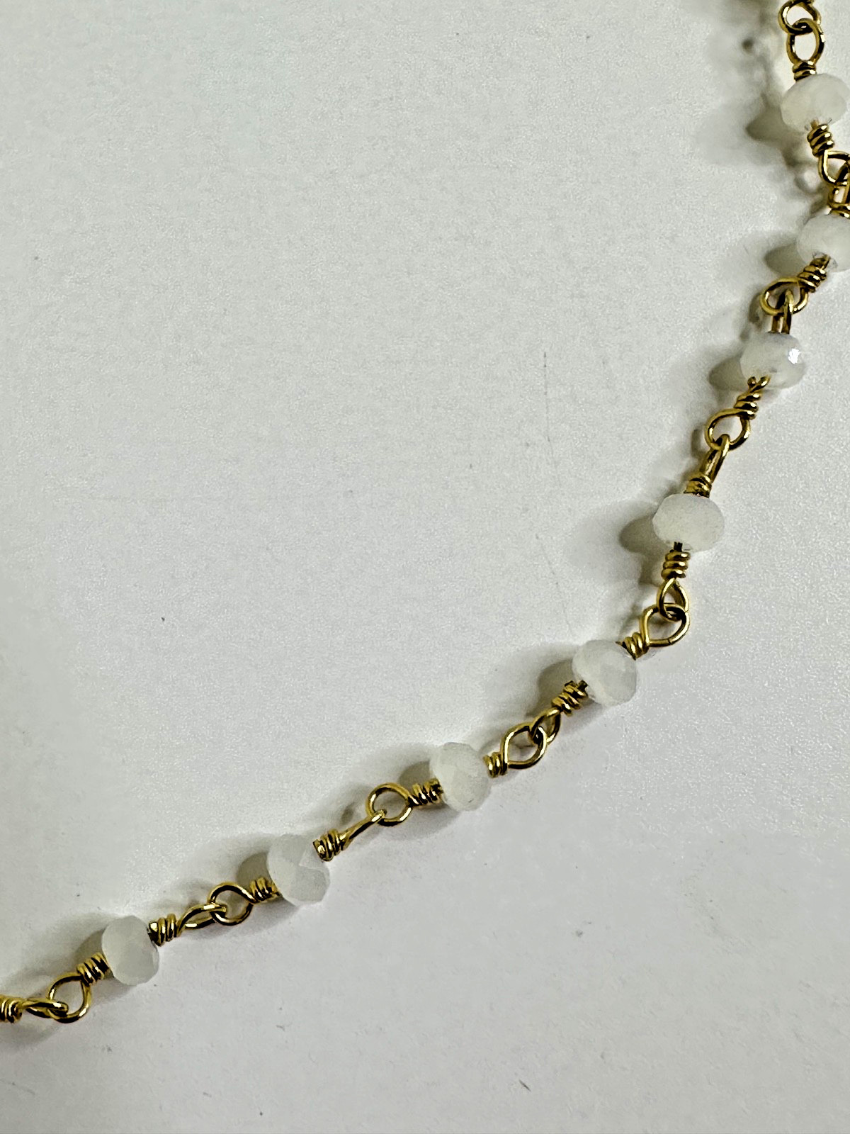 1/20 14k Gold Filled Necklace Dainty Moon Charm White Beads Y Lariat Dangle