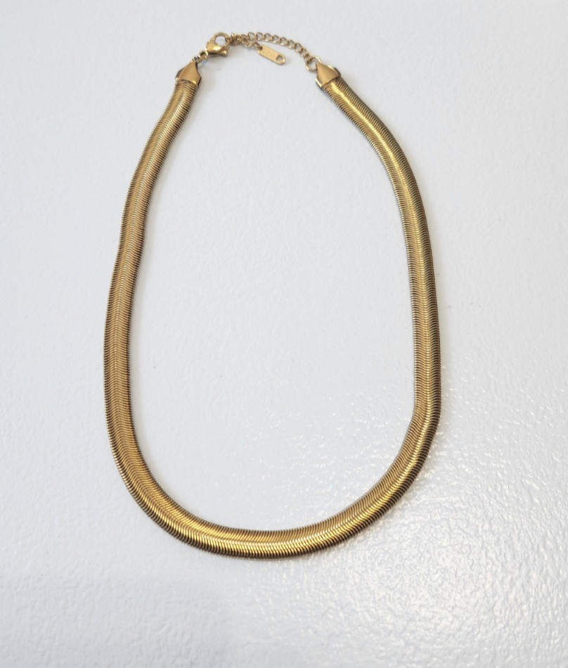 Smooth Stainless Steel Marked Gold Flat Herringbone Chain gold tone Choker