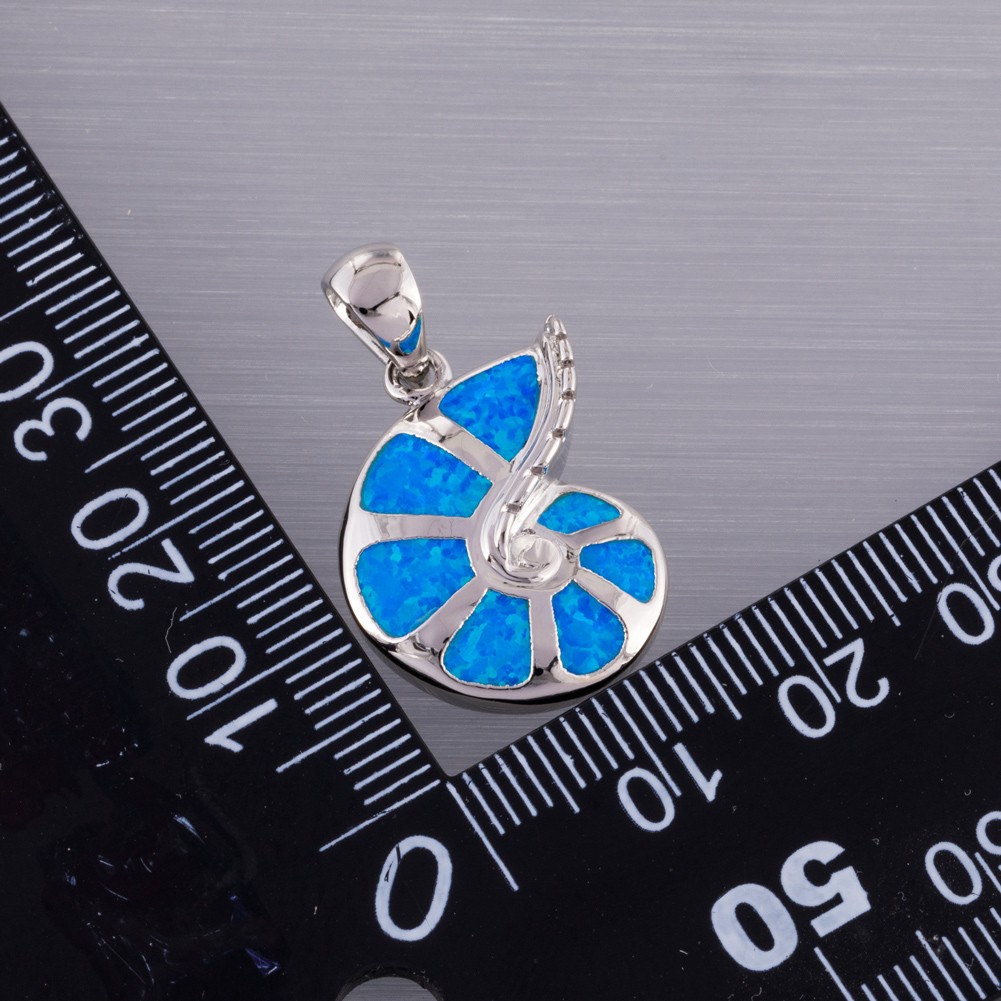 Conch Shell Ocean Blue Fire Opal Silver Jewelry Necklace Pendant