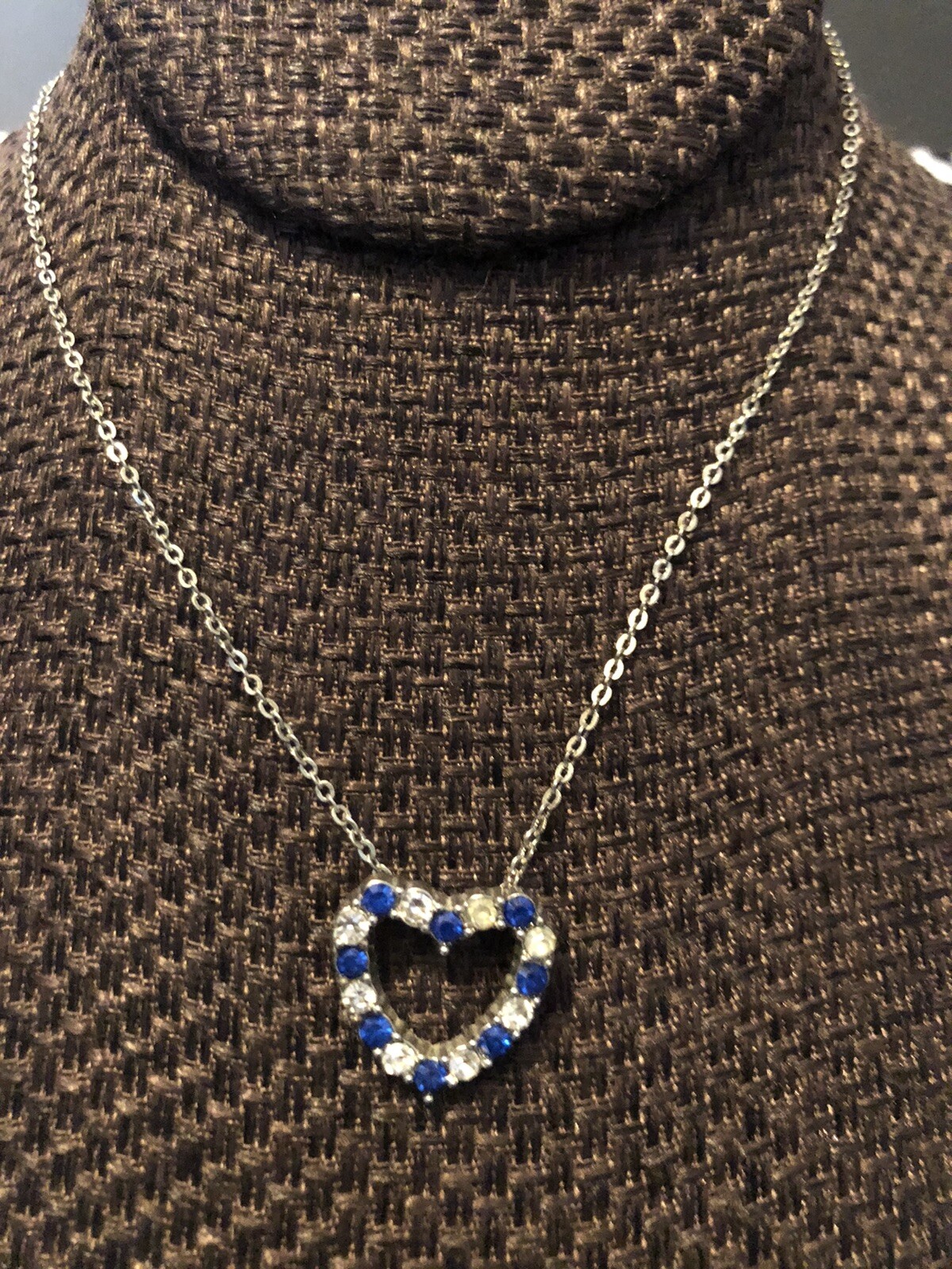 Modern Blue & Clear Rhinestone Heart Necklace Fashion Jewelry 4667 GO2D23