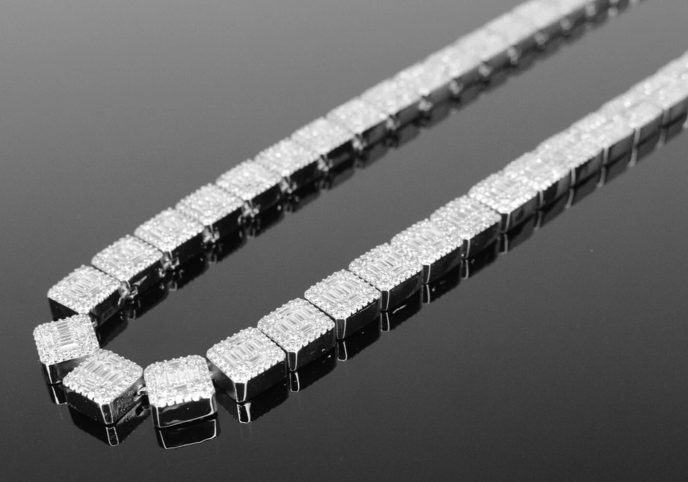 14k Stamped 10mm BAGUETTE Tennis 124ct Lab Sim VVS1 Diamond Chain Necklace 143g