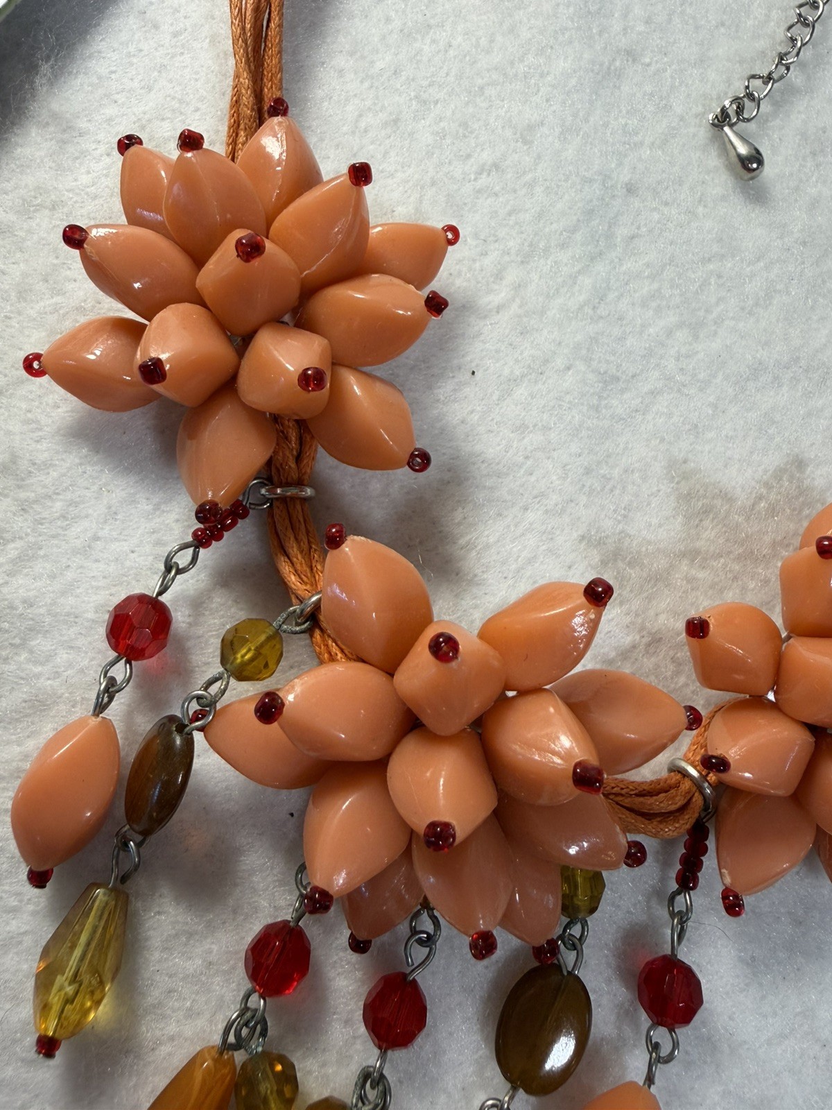 Orange Resin Floral Cluster Statement Necklace with Banana-Amber Dangles