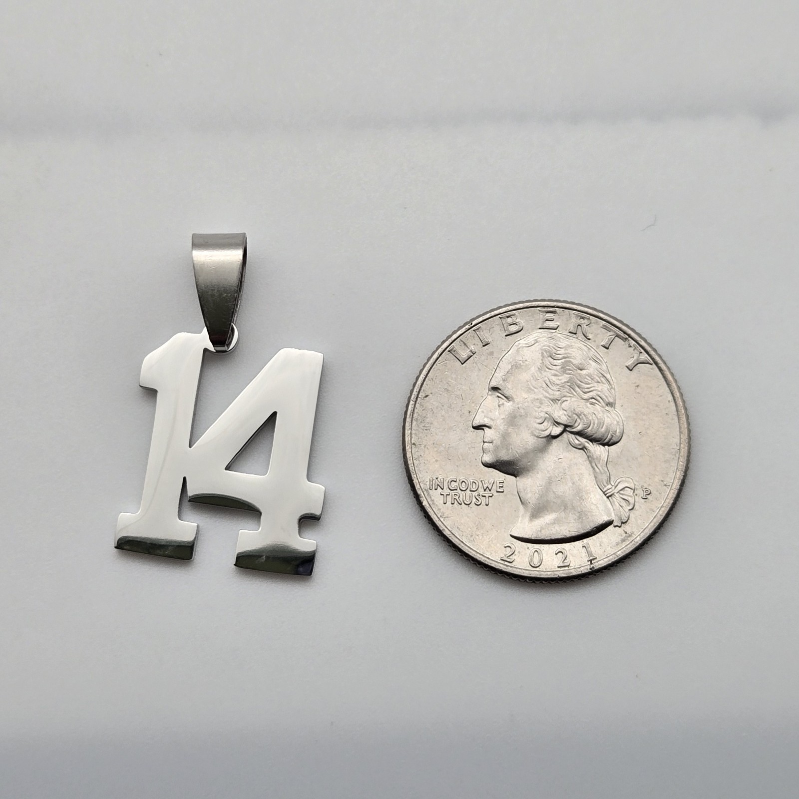 #14 BASEBALL FOOTBALL NUMBER Pendant Charm / 18″-24″ STAINLESS CHAIN NECKLACE