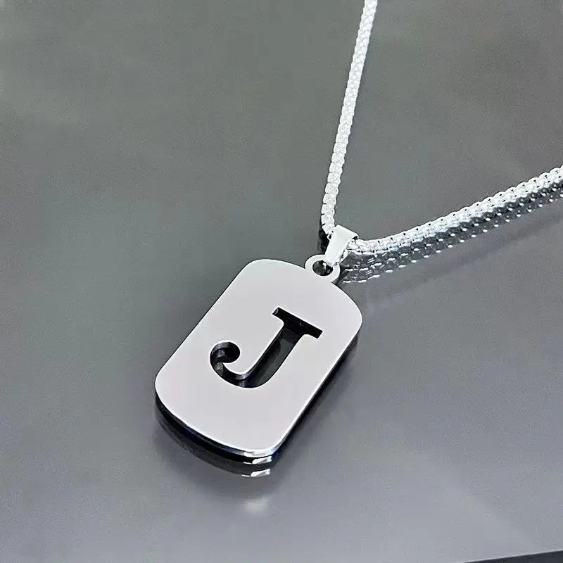 Fashion Punk A-Z Initial Tag Letter Stainless Steel Pendant Necklaces for Men