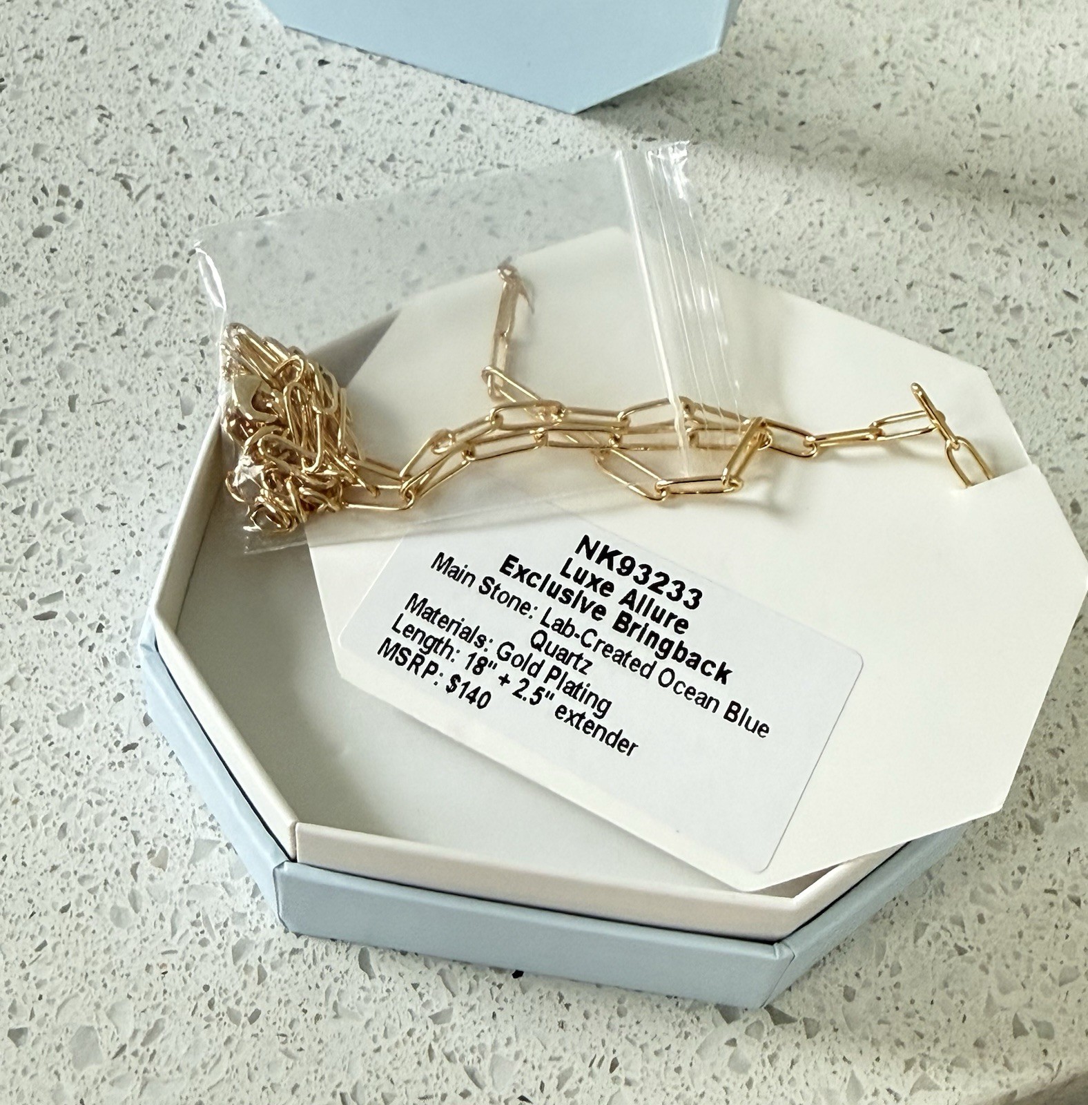 Bomb Party NK93233 Ocean Blue Lab-Created Quartz Bar Necklace 18in Gold Plated