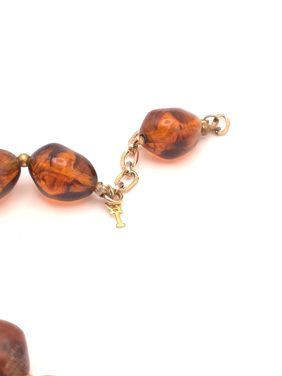 Vintage Trifari Faux Amber Lucite Beaded Choker Necklace Adjustable Hook