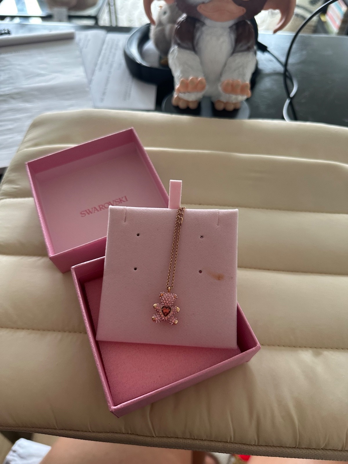 NEW Authentic SWAROVSKI RG Pink Heart Teddy Bear Pendant Necklace 5642976