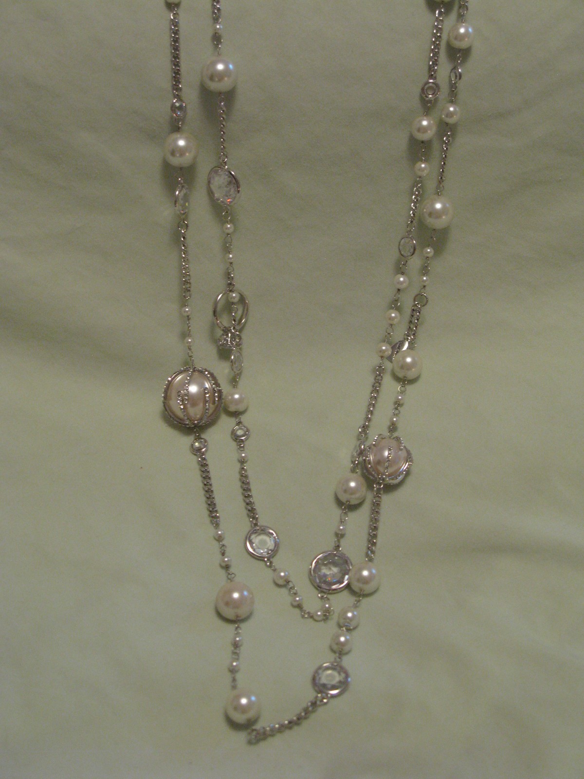 Betsey Johnson Engagement Wedding Crystal Pearl Two-Row Necklace NWT Beautiful!