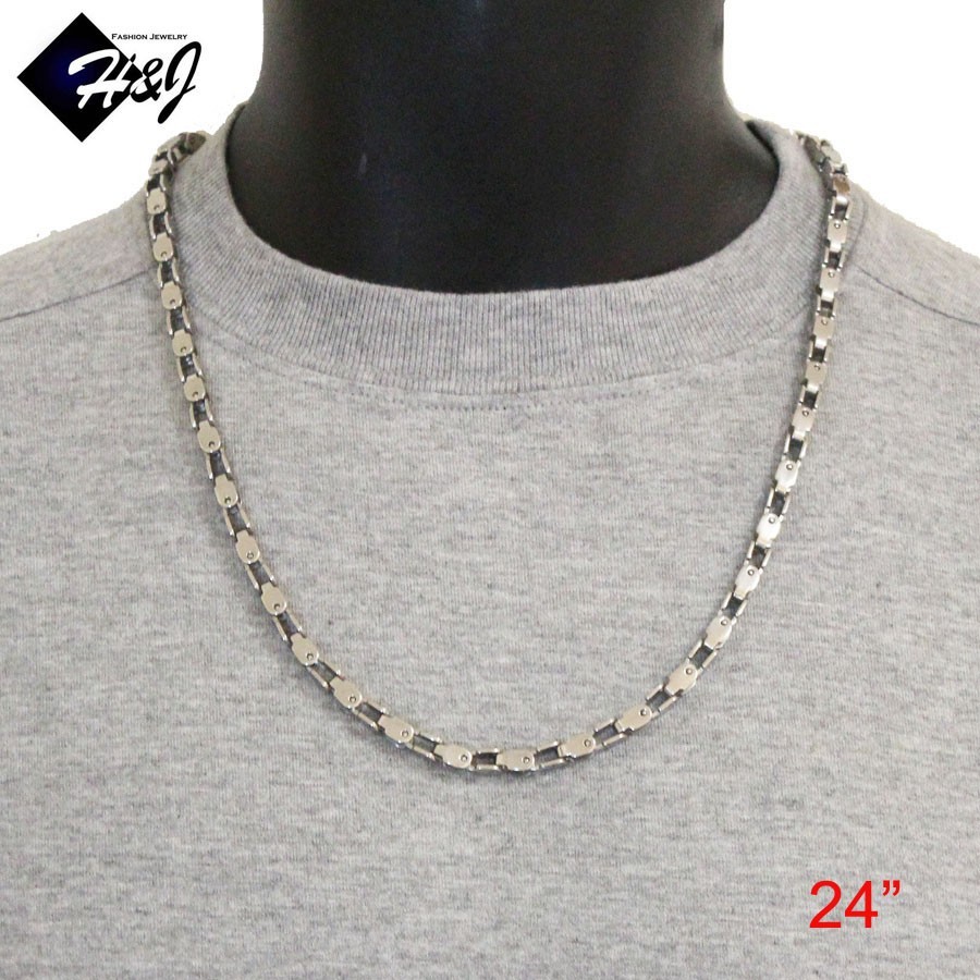 18-40″MEN’s Stainless Steel 5mm Silver Box Bike Link Chain Necklace