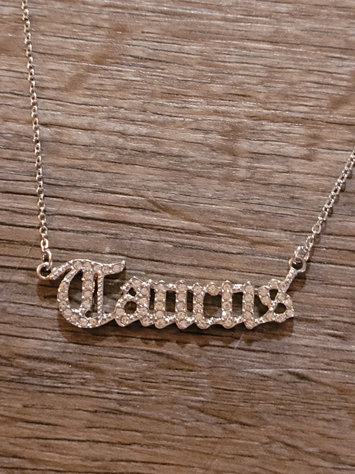 Astrology Sign Tourus Zodiac Signs Star Sign Necklace Silver Tone Rhinestone