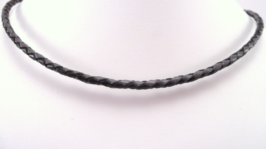 3mm Braided Leather Necklace Gold Tone u pick length 21 thru 32 “