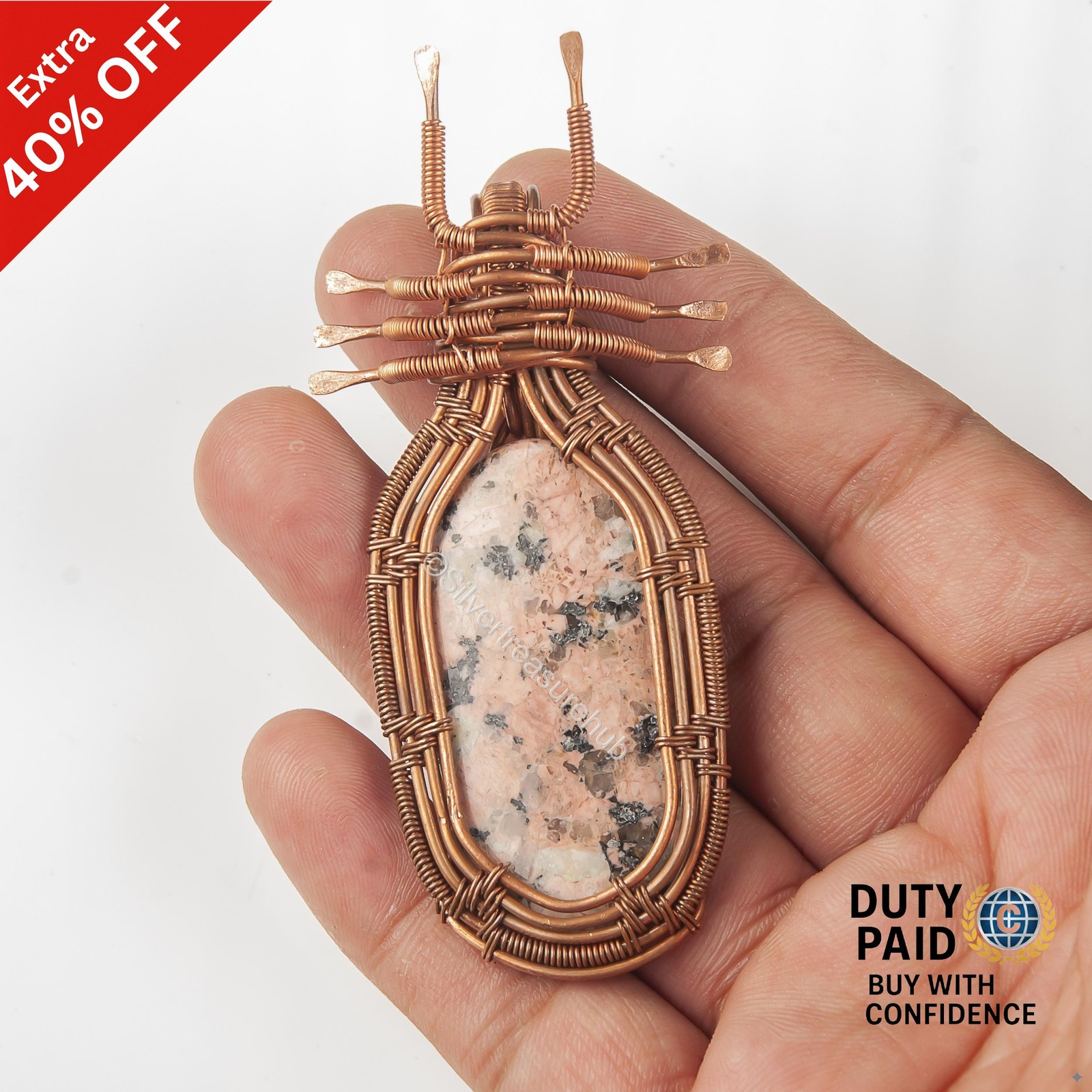 Copper OVAL Megnatited Stone Handcrafted Bezel Wedding Wire Wrap Pendant Jewelry
