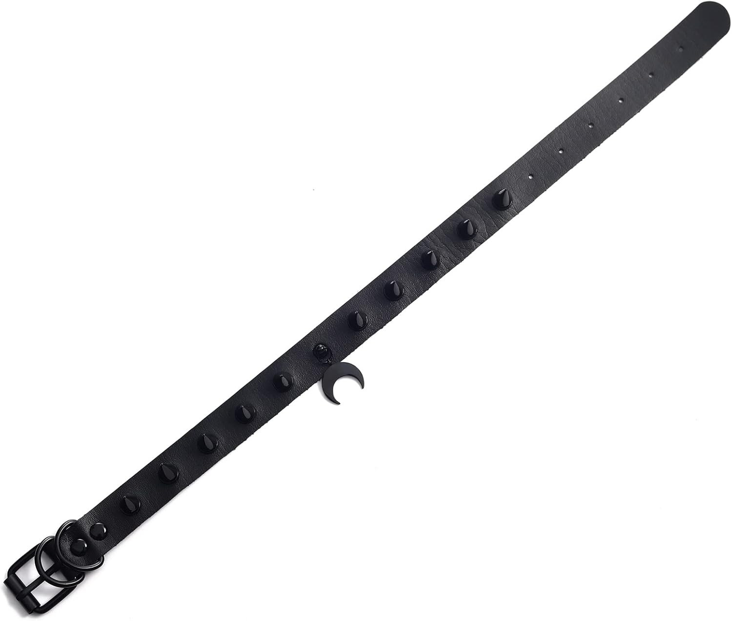 Gothic Spiked Choker Necklace Moon Pendant Faux Leather Collar Black Accessories