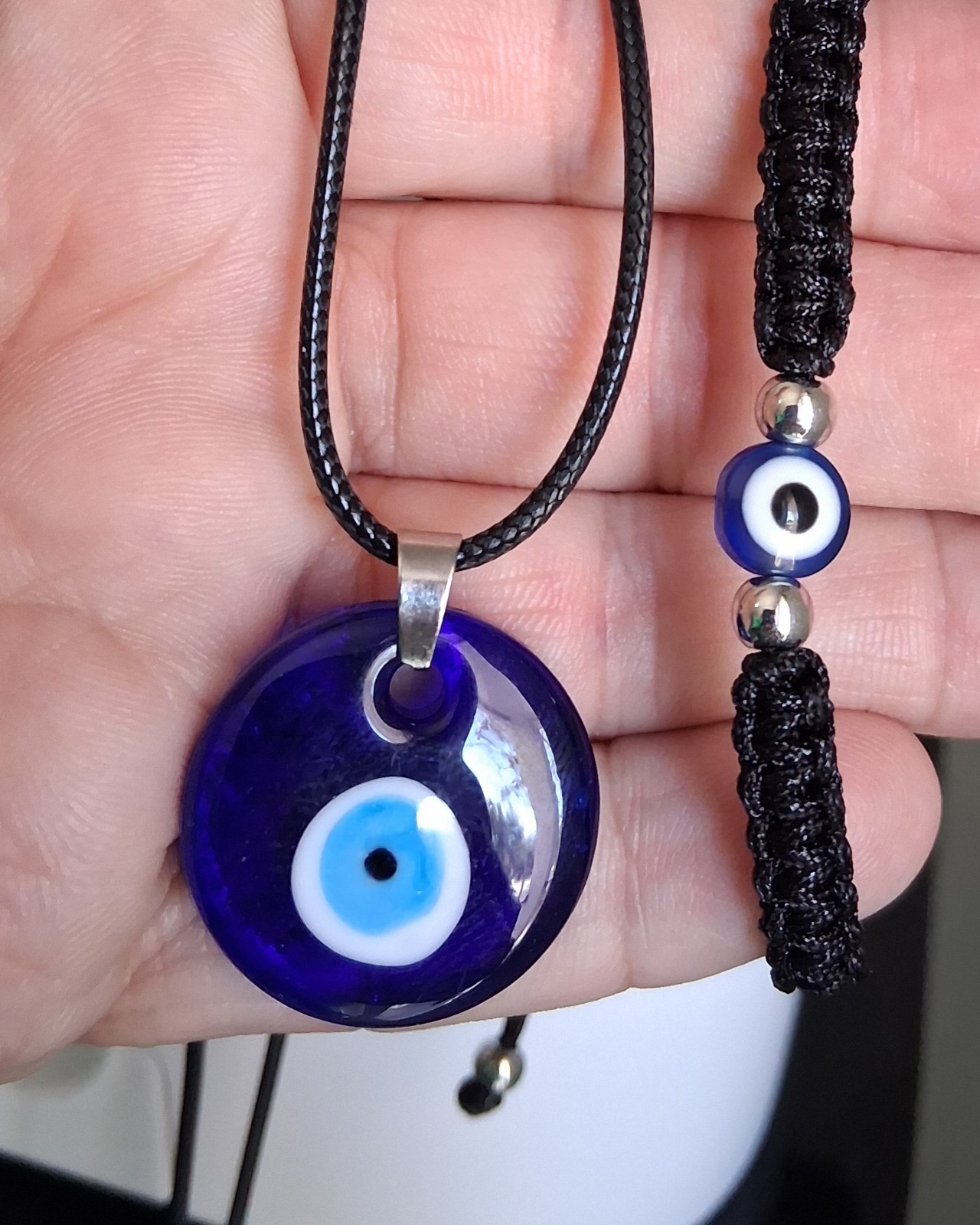 Turkish Blue Evil Eye Round Glass Amulet Necklace & Bracelet Free